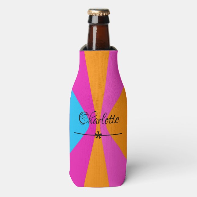 Modern Custom Name Summer Time Fun Time Cute Bottle Cooler (Bottle Front)