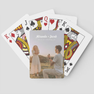 Modern Custom Names Engagement Photo Playing Cards
