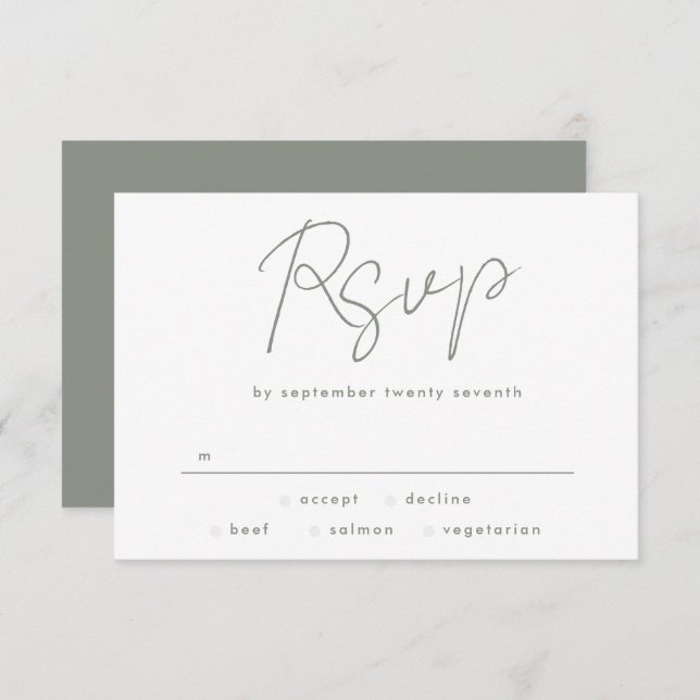 Modern Custom Names Sage Green White Wedding RSVP Card (Front/Back)