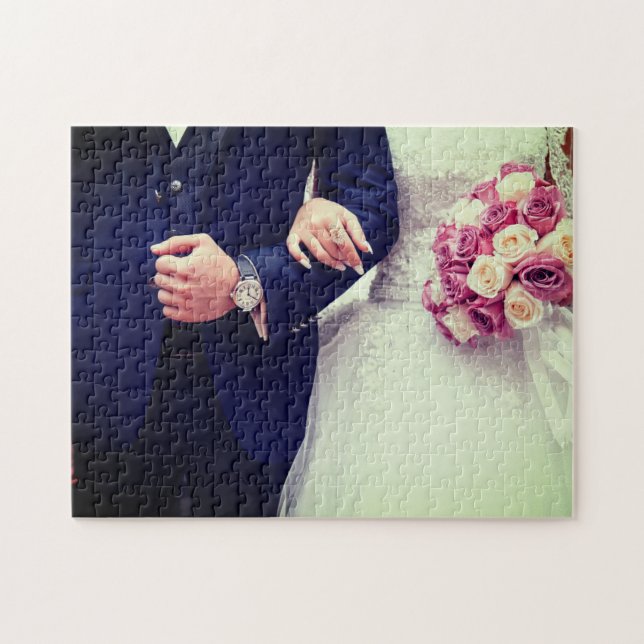 Modern Custom Newlywed Chic Wedding Couple Photo Jigsaw Puzzle (Horizontal)