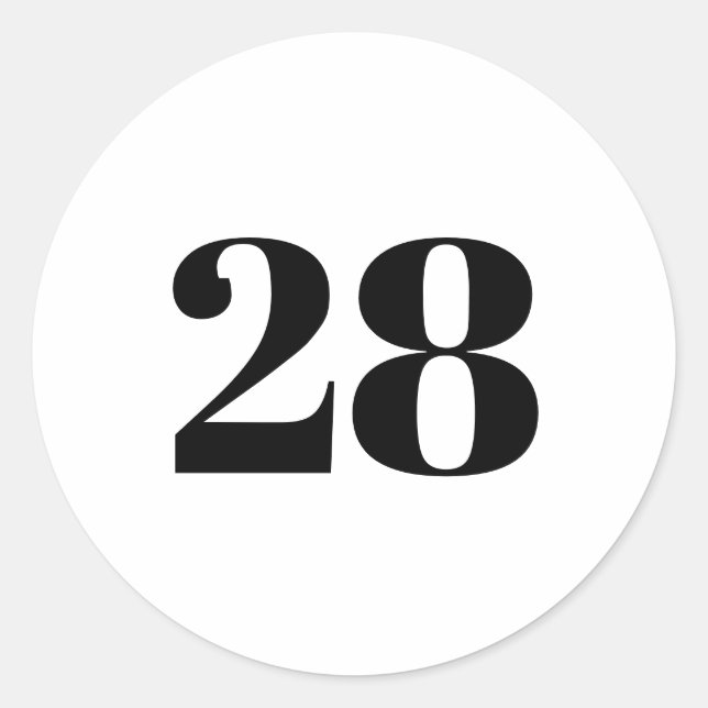 Modern Custom number, date, black white Classic Round Sticker (Front)