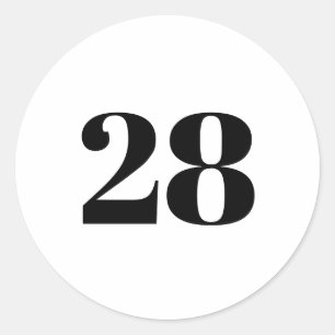 Modern Custom number, date, black white Classic Round Sticker