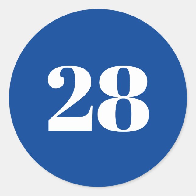 Modern Custom number, date, blue white Classic Round Sticker (Front)