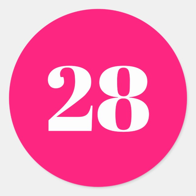 Modern Custom number, date, hot pink, fuchsia Classic Round Sticker (Front)