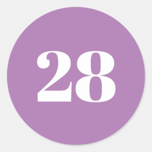 Modern Custom number, date, lavender lilac white Classic Round Sticker