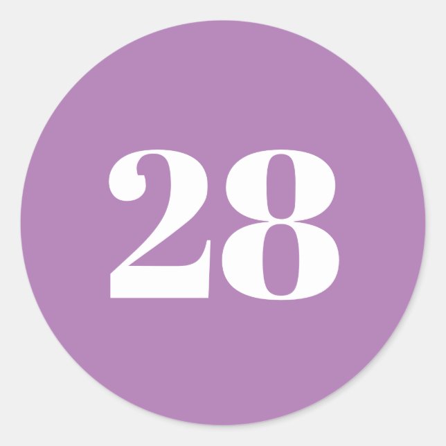 Modern Custom number, date, lavender lilac white Classic Round Sticker (Front)