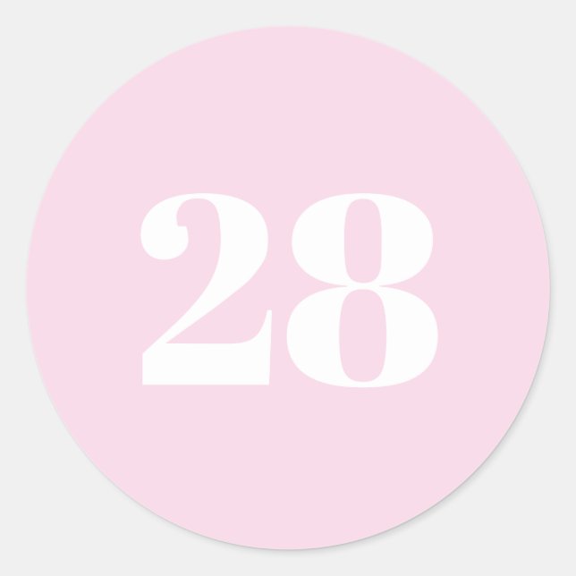 Modern Custom number, date, light pink white Classic Round Sticker (Front)