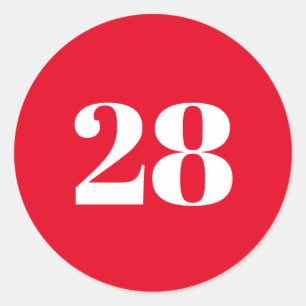 Modern Custom number, date, red white Classic Round Sticker