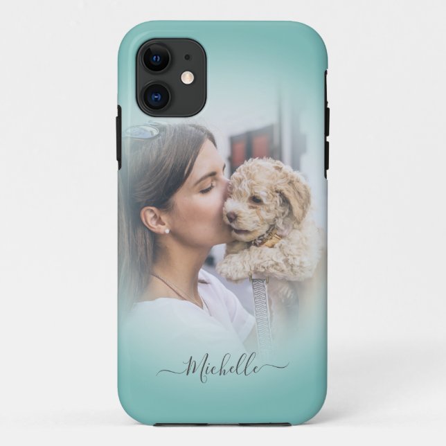 Modern Custom  One Photo Teal Gradient  iPhone Cas Case-Mate iPhone Case (Back)