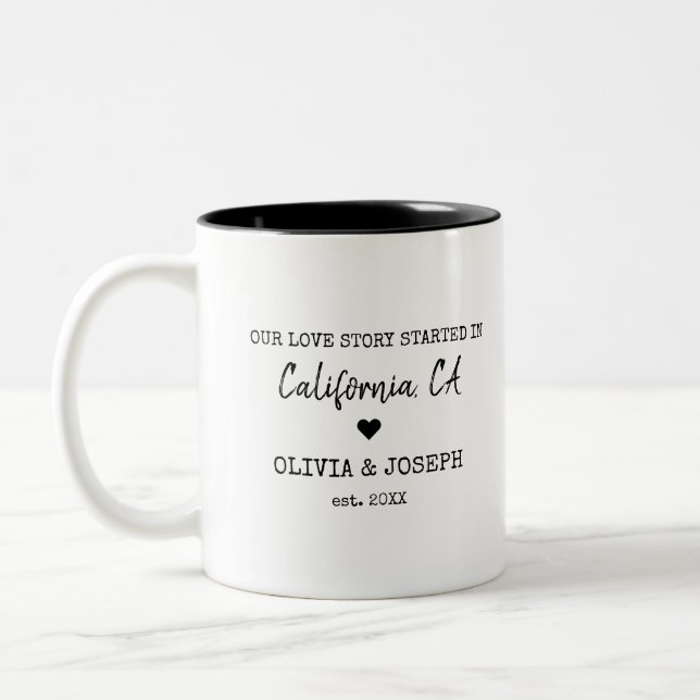 Modern Custom Our Love Story  Valentine's Day Two-Tone Coffee Mug (Left)