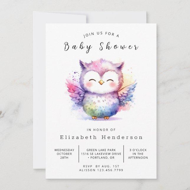Modern Custom Owl Baby Shower Invitation (Front)