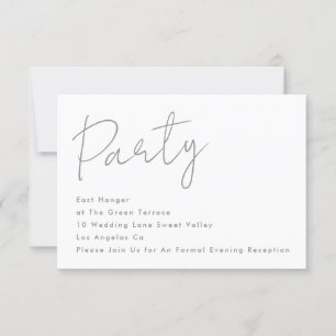 Modern Custom Party Sage White Wedding Reception Invitation