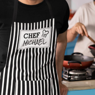 Modern Custom Personalized Chef Black Striped Apron