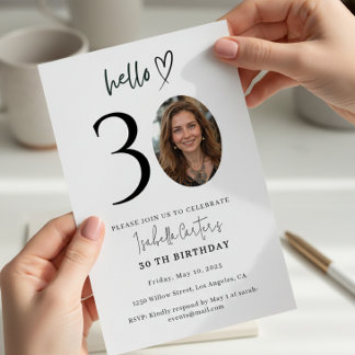 Modern Custom Photo 30th Birthday Invitation