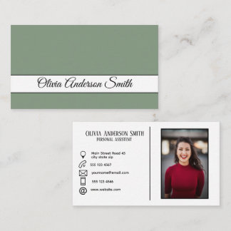 Modern Custom photo and contacts Sage green Business Card