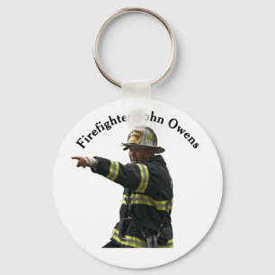 Modern Custom Photo and Name Firefighter Keychain