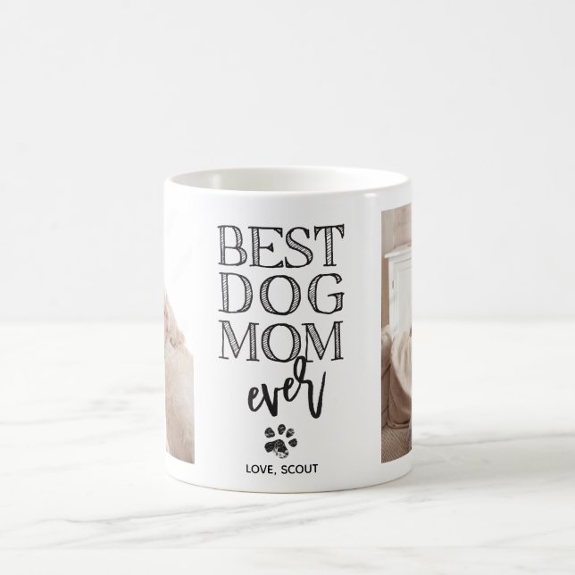 Modern Custom Photo Best Dog Mom Coffee Mug (Center)