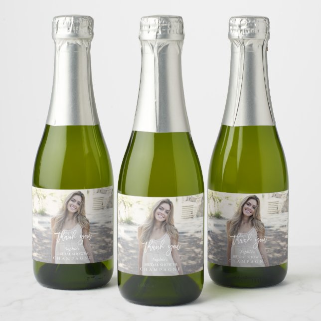 Modern Custom Photo Bridal Shower Thank You Sparkling Wine Label (Bottles)