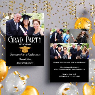 Modern Custom Photo Collage Black Graduation Party Invitation