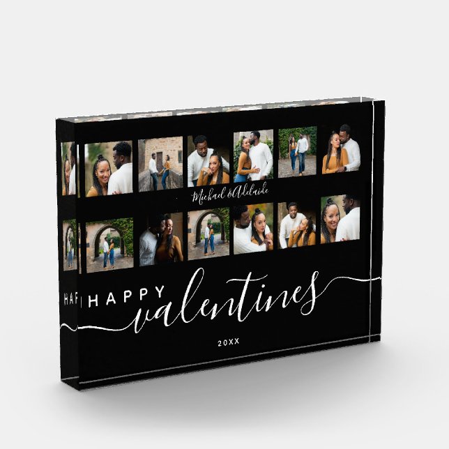 Modern Custom Photo Collage Couples Valentines Day Block (Left)