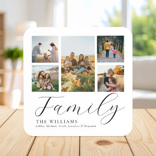 Modern Custom Photo Collage Elegant Script Family Coaster