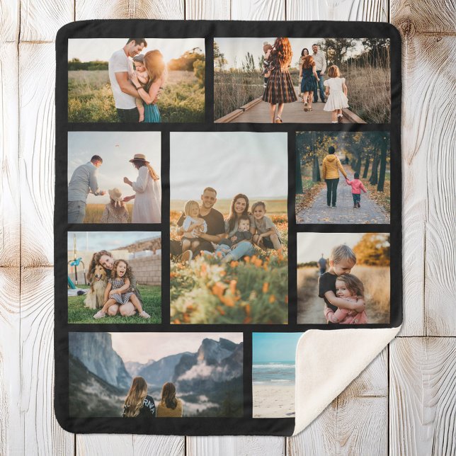 Modern Custom Photo Collage Family Personalized Sherpa Blanket (Creator Uploaded)