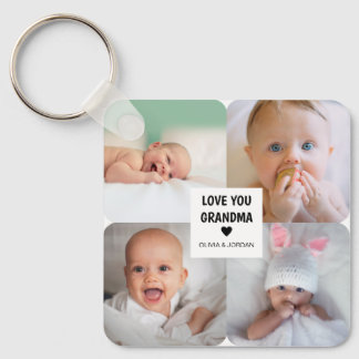 Modern Custom Photo Collage Love You Grandma Keychain