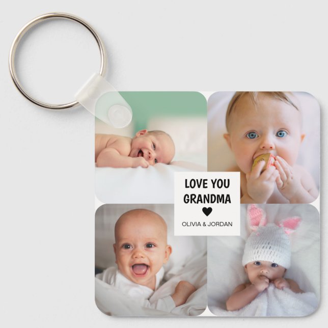 Modern Custom Photo Collage Love You Grandma  Keychain (Front)