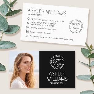 Modern Custom Photo Colour Logo Brand Elegant Blac Business Card