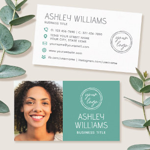 Modern Custom Photo Colour Logo Brand Elegant Gree Business Card