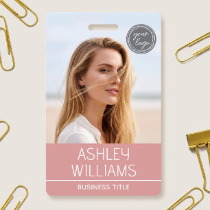 Modern Custom Photo Colour Logo Employee Pink Badge