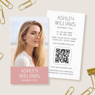 Modern Custom Photo Colour QR Code Elegant Pink Business Card