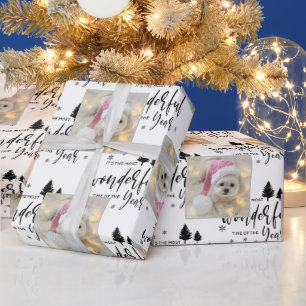 Modern Custom Photo Dog Black White Typography Wrapping Paper