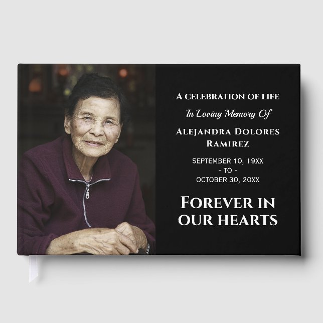 Modern Custom Photo Forever In Our Hearts Funeral Guest Book (Front)