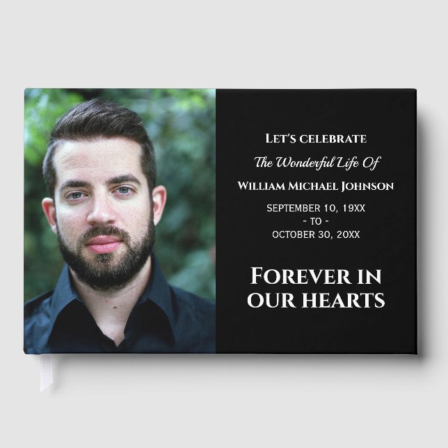Modern Custom Photo Forever In Our Hearts Memorial Guest Book (Front)