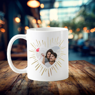 Modern Custom Photo Gold Heart Valentine's Day Coffee Mug