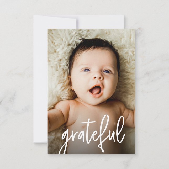 Modern Custom Photo Grateful Baby Shower  Thank You Card (Front)