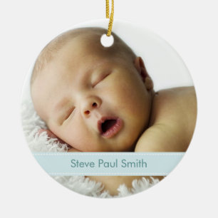Modern Custom Photo New Baby Birth Keepsake Ceramic Ornament