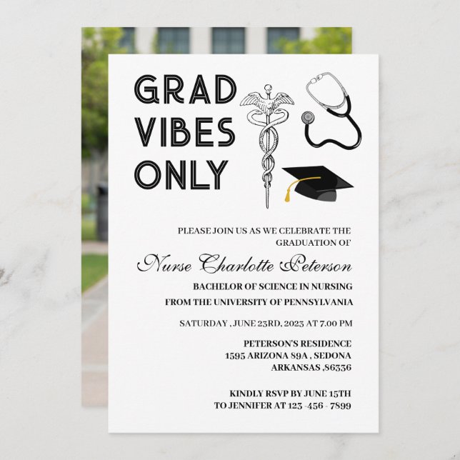 Modern Custom Photo Nurse Graduation Party Invitation (Front/Back)