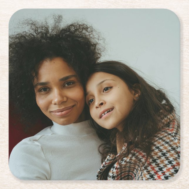 Modern Custom Photo Personalized Square Paper Coaster (Front)