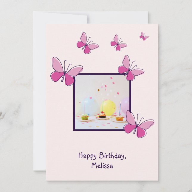 Modern Custom Photo Pink Blush Happy Birthday Card (Front)