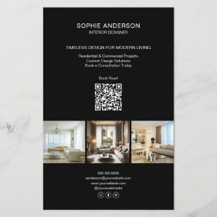 Modern Custom Photo QR Black Professional Business Flyer