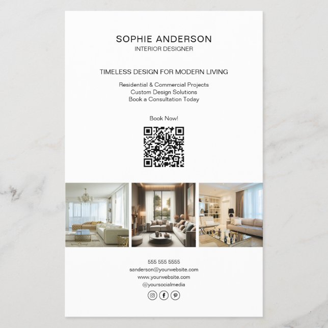 Modern Custom Photo QR White Professional Business Flyer (Front)