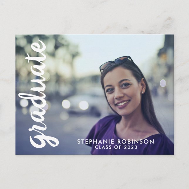 Modern Custom Photo Script Graduation Announcement Postcard (Front)