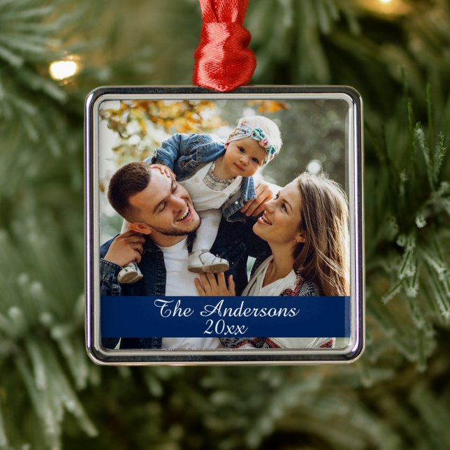 Modern Custom Photo Silver Metal Ornament (Tree)