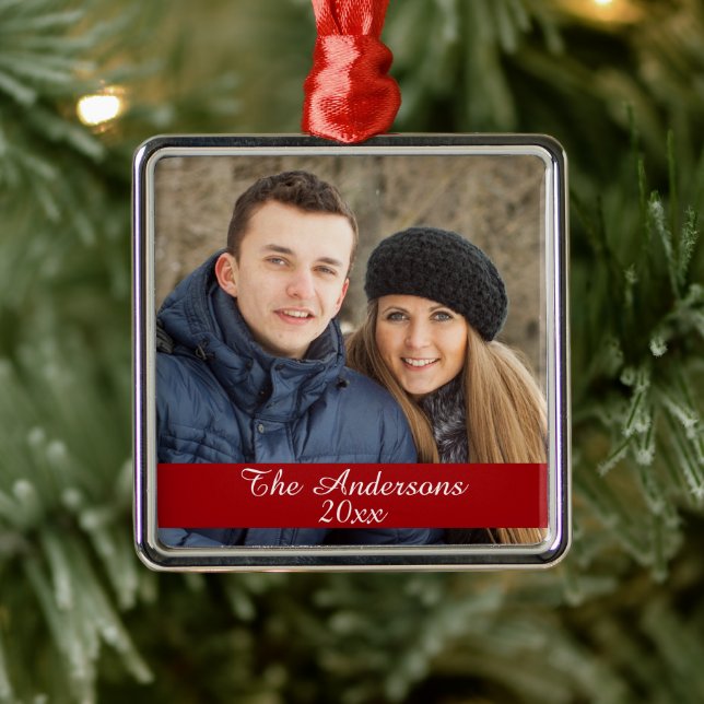 Modern Custom Photo Silver Metal Ornament (Tree)