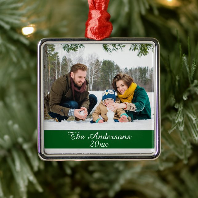 Modern Custom Photo Silver Metal Ornament (Tree)