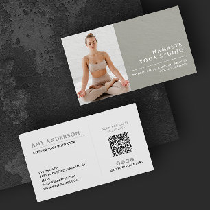 Modern Custom Photo Socials & QR Code Yoga Business Card