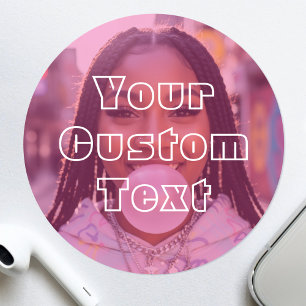 Modern Custom Photo Text Retro Pink Classic Round Sticker