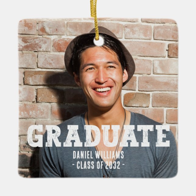 Modern Custom Photo Typography  Ceramic Ornament (Front)